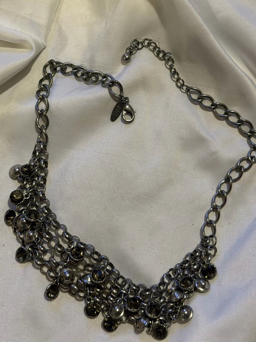 Vintage-Inspired Gunmetal Statement Necklace with Black Stones